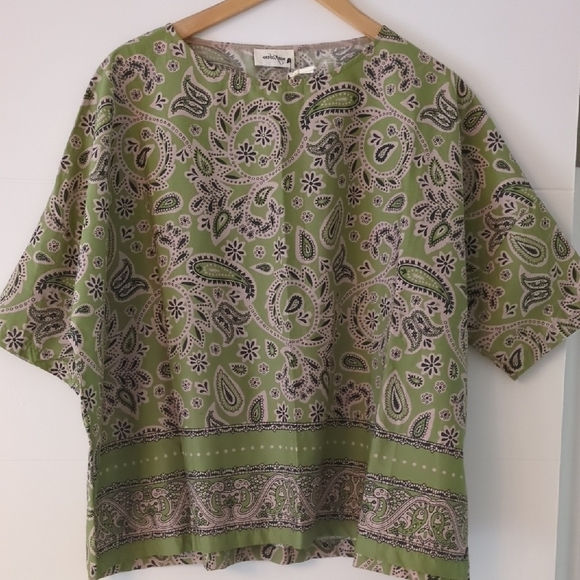 -Otto D'Ame Boxy Fit Boho Paisley Green Women's Top Made In Italy - Picture 1 of 7